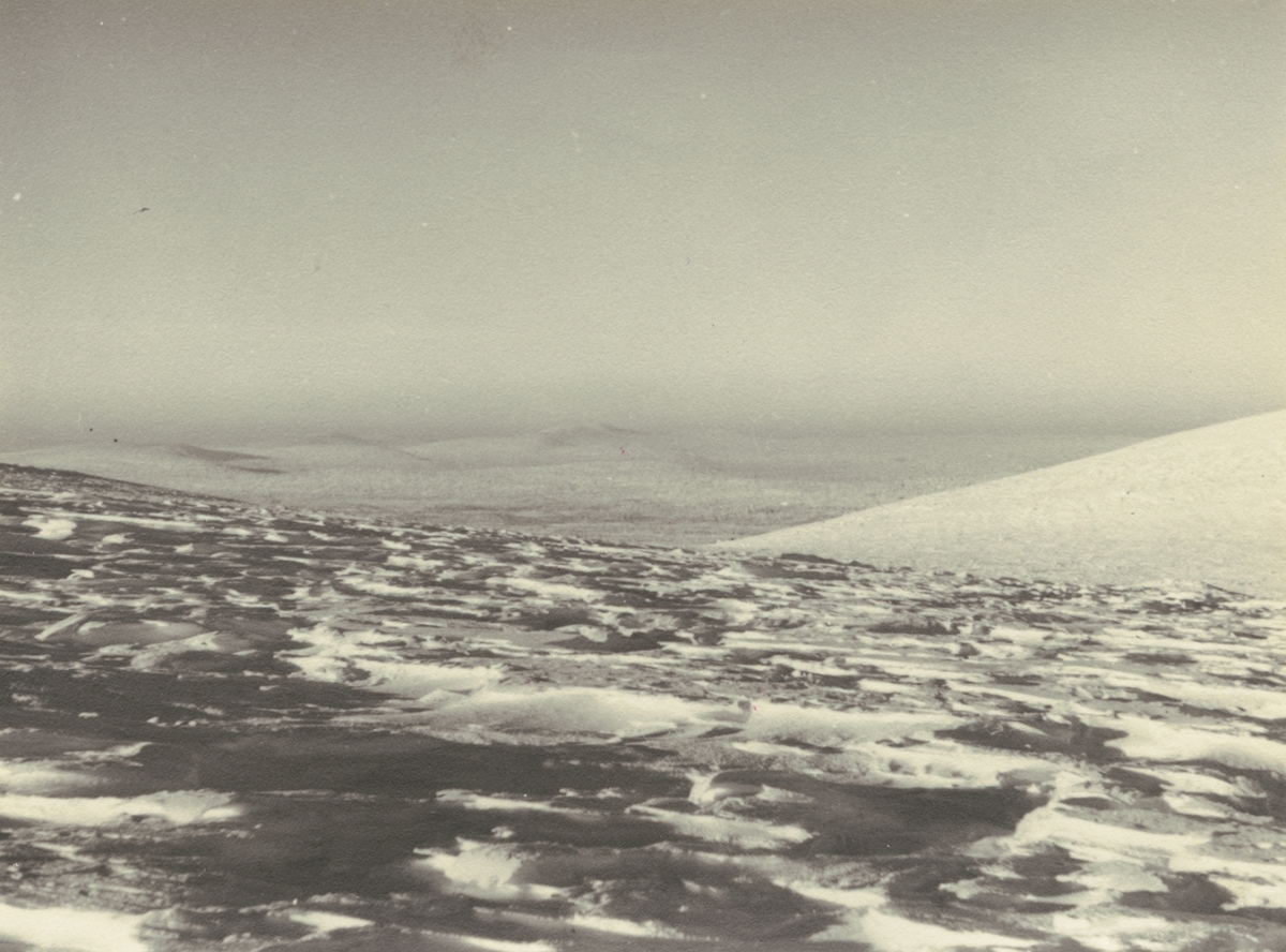 Fotografi från Ahlmannexpeditionen 1931. Motiv av vidsträckt landskap täckt av is.