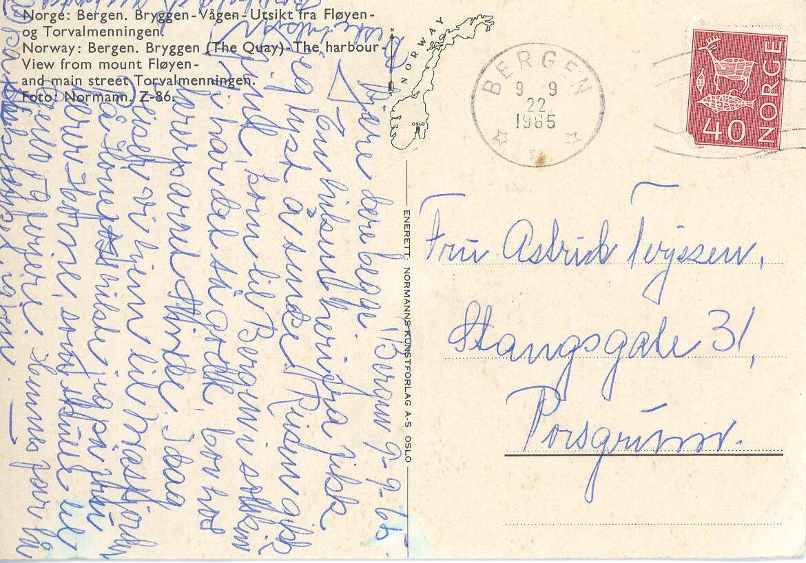 Postkort frå Bergen frå om lag 1965
