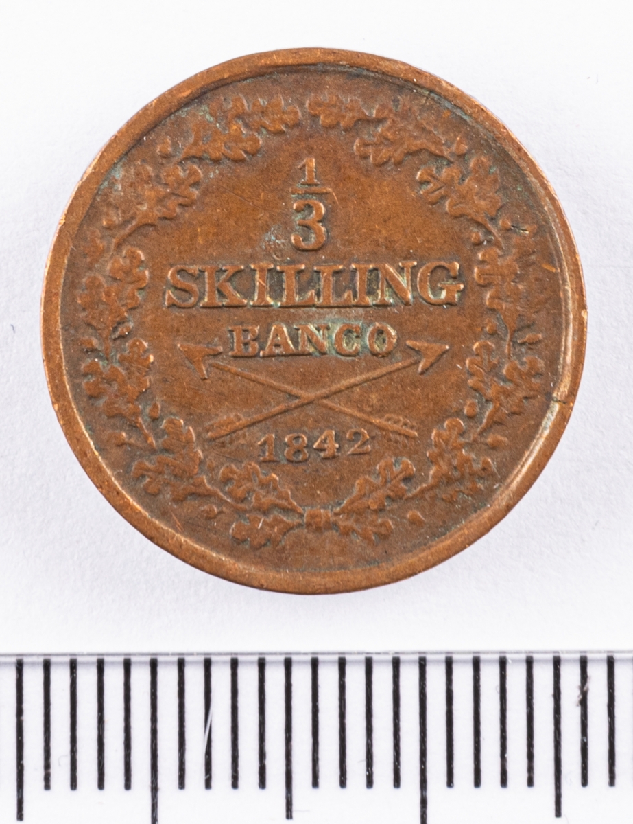 Mynt, Sverige, 1/3 skilling banco, 1842.