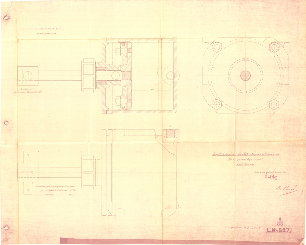 Arbeidstegning, kopi
Luftbremsesylinder for Setesdalsbanens lokomotiver - se carpenters Tegning nr 1680
Setesdalsbanen.
A 88