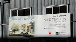 Reklame for Midtbyen terrasse før salg av leiligheter
