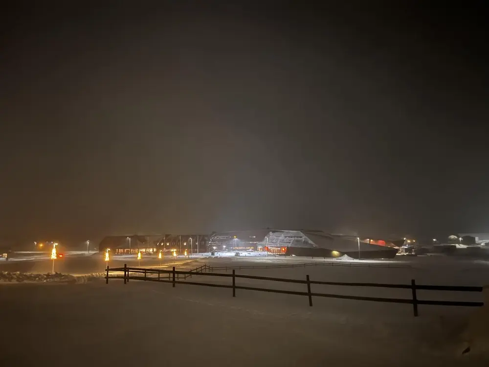 The photo shows the museum on a day of bad weather.