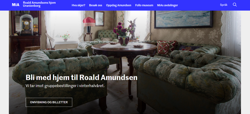Skjermdump av forsiden på nettsida til Roald Amundsens hjem.