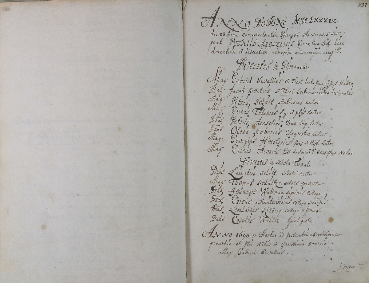 Rudbeckianska skolan i Västerås elevlängd 1680-1689.