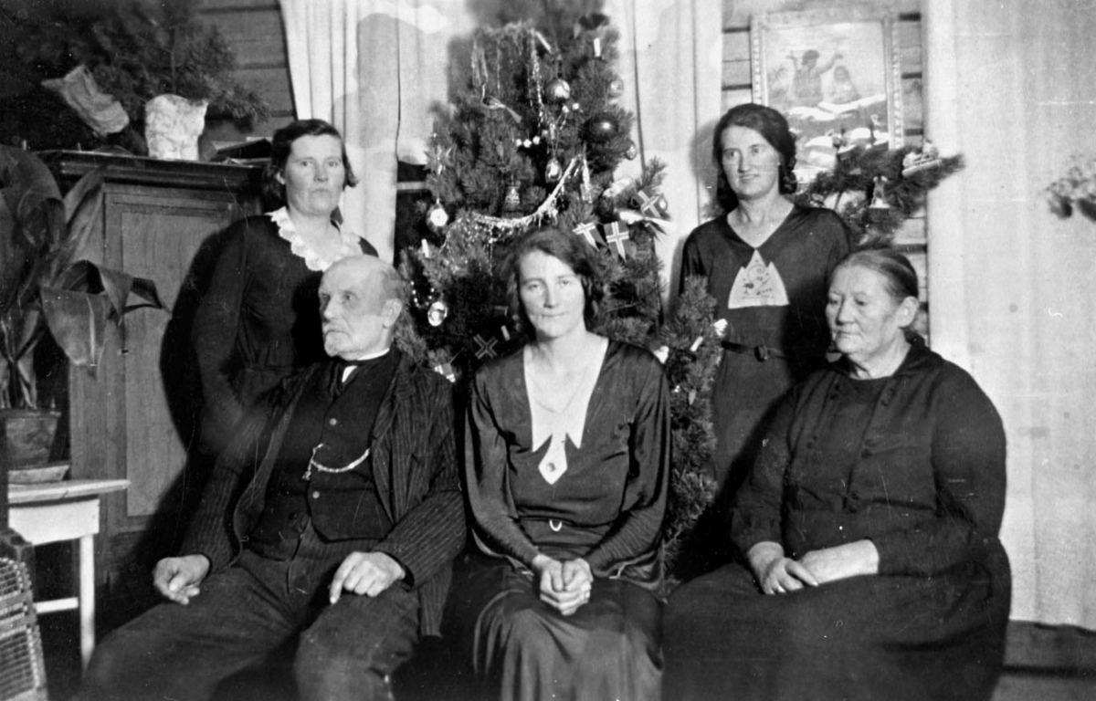 Familie foran juletre, Skutvikås, Malangen
