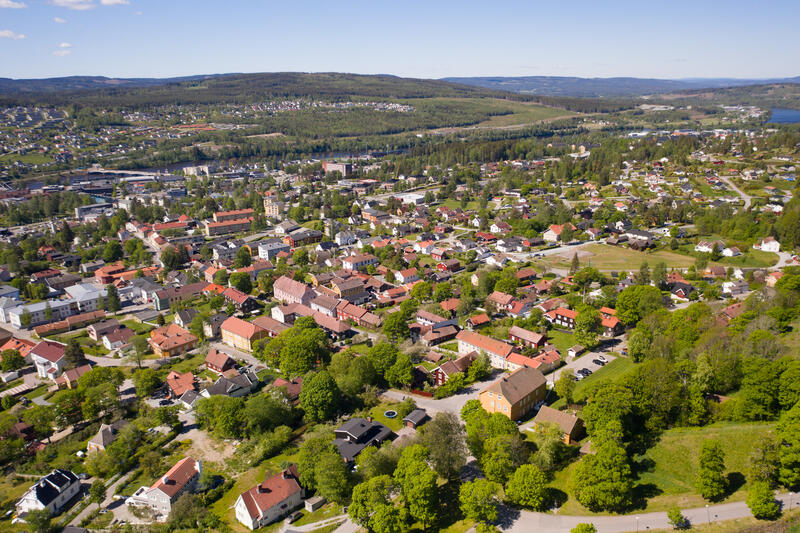 Øvrebyen i Kongsvinger sett fra lufta.