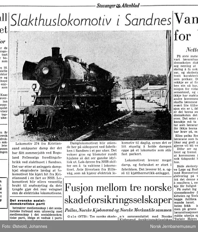 Damplokomotiv type 30a nr. 274 ved Rogaland fellessalgs slakteri i Sandnes