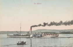 Postkort, Hamarbukta, mjøsbåt, D/S Skibladner, robåt i firgr