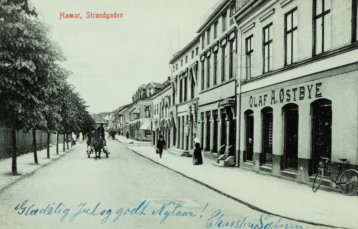 Postkort, Hamar, Strandgata 13, Olaf A. Østbye sin forretning,