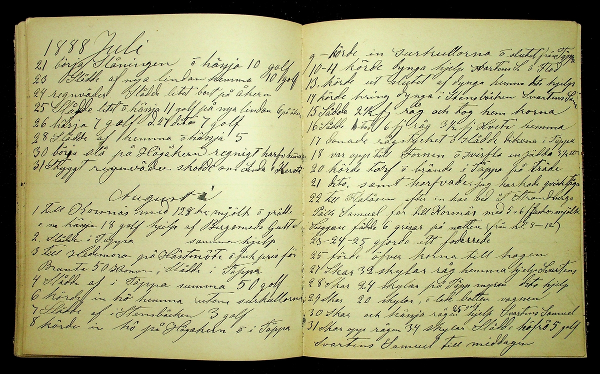 Bondedagbok åren 1885-1888 efter Hemmansägare Sigge Johan Gustaf Eriksson i Översätra, Stora Skedvi socken.