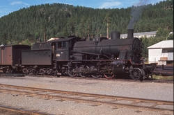 Damplokomotiv type 24b nr. 195 med godstog på Fagernes stasj