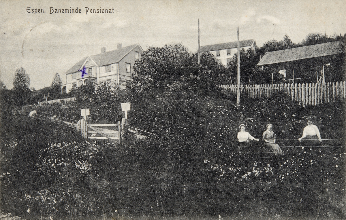 Postkort, Stange, Espa, Baneminde pensjonat, etablert av Mons Hestnes i 1910, (Hestnæs),