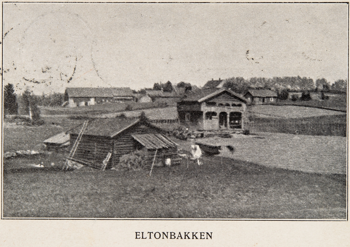 Postkort, Stange, Eltonbakken, nattstue, husmannsplass, Eltonstua som ble flyttet til Hedmarksmuseet og Domkirkeodden i 1936,