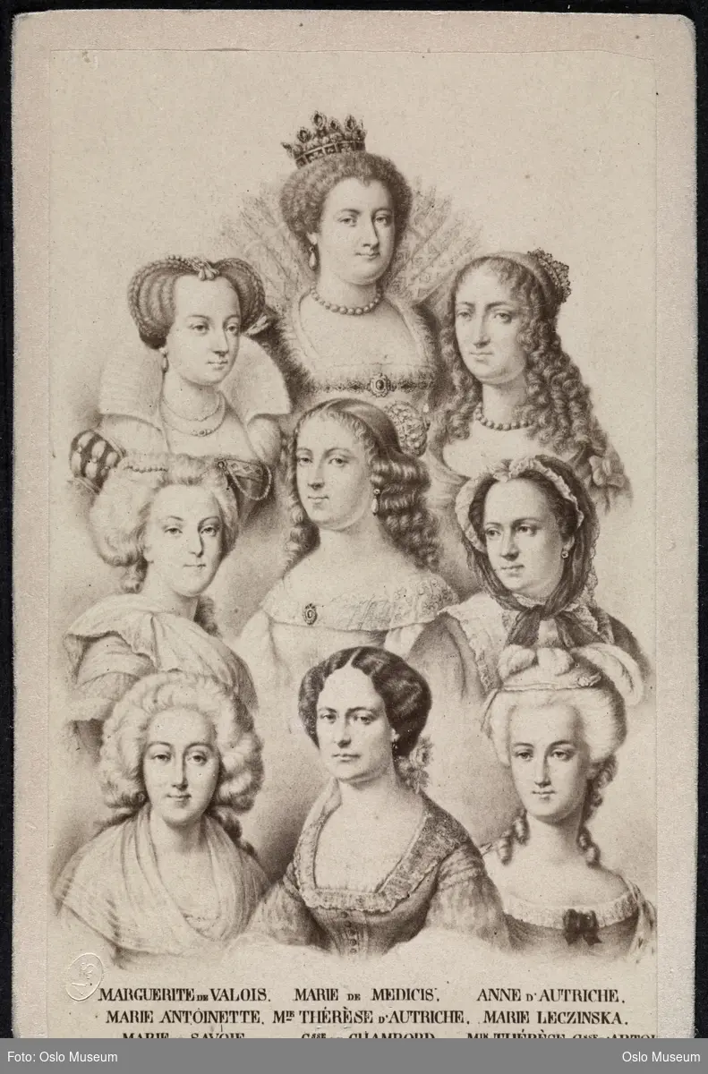 montasje, portretter, franske adelskvinner, brystbilder