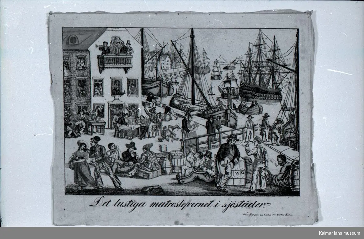 Bildtext: "Det lustiga lefvernet i sjöstäder."
"Neu Ruppin zu haben bei Gustav Kühn."