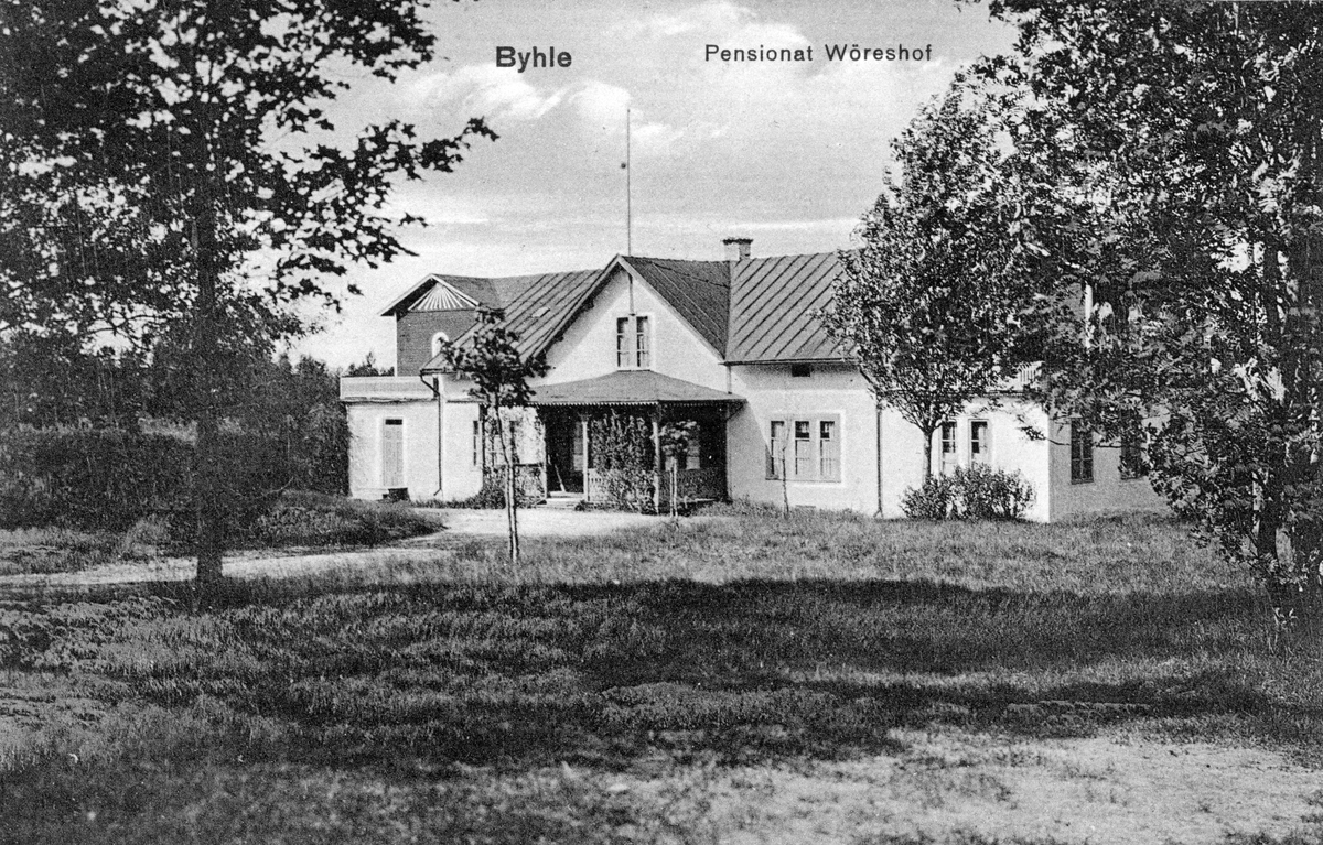 Framställning av pensionat Wöreshof i Skedevi. I källorna även benämnt som badanstalten Byle-Wörishofen. Vykort postgånget 1914.