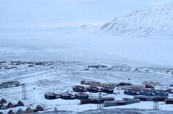 Longyearbyen vinter 1994. Adventfjorden og Blåmyra.