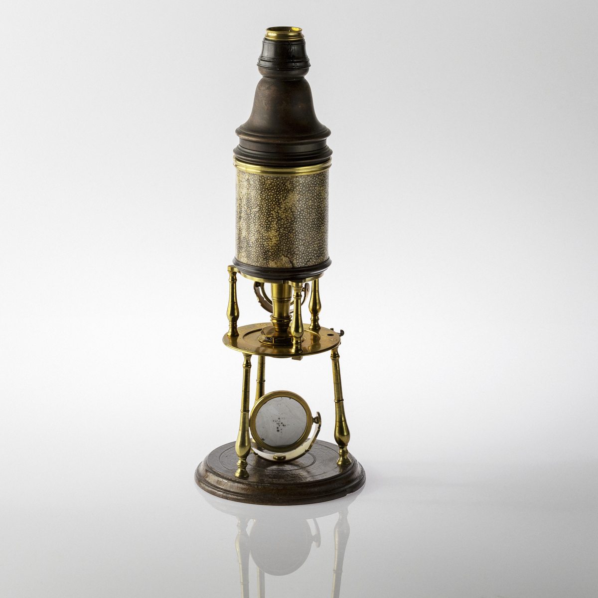 Microscopes with visible light were enough to be able to see and examine cells and their structure. This was purchased at an auction in Örebro in 1878. According to information, the microscope belonged to pharmacist Scheele in Köping.