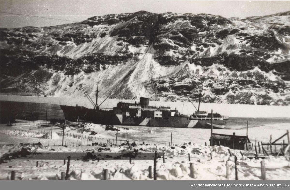 MS "Black Watch" i Kåfjord på vinteren, da rekvirert av den tyske hæren og omdøpt til "Büffel".