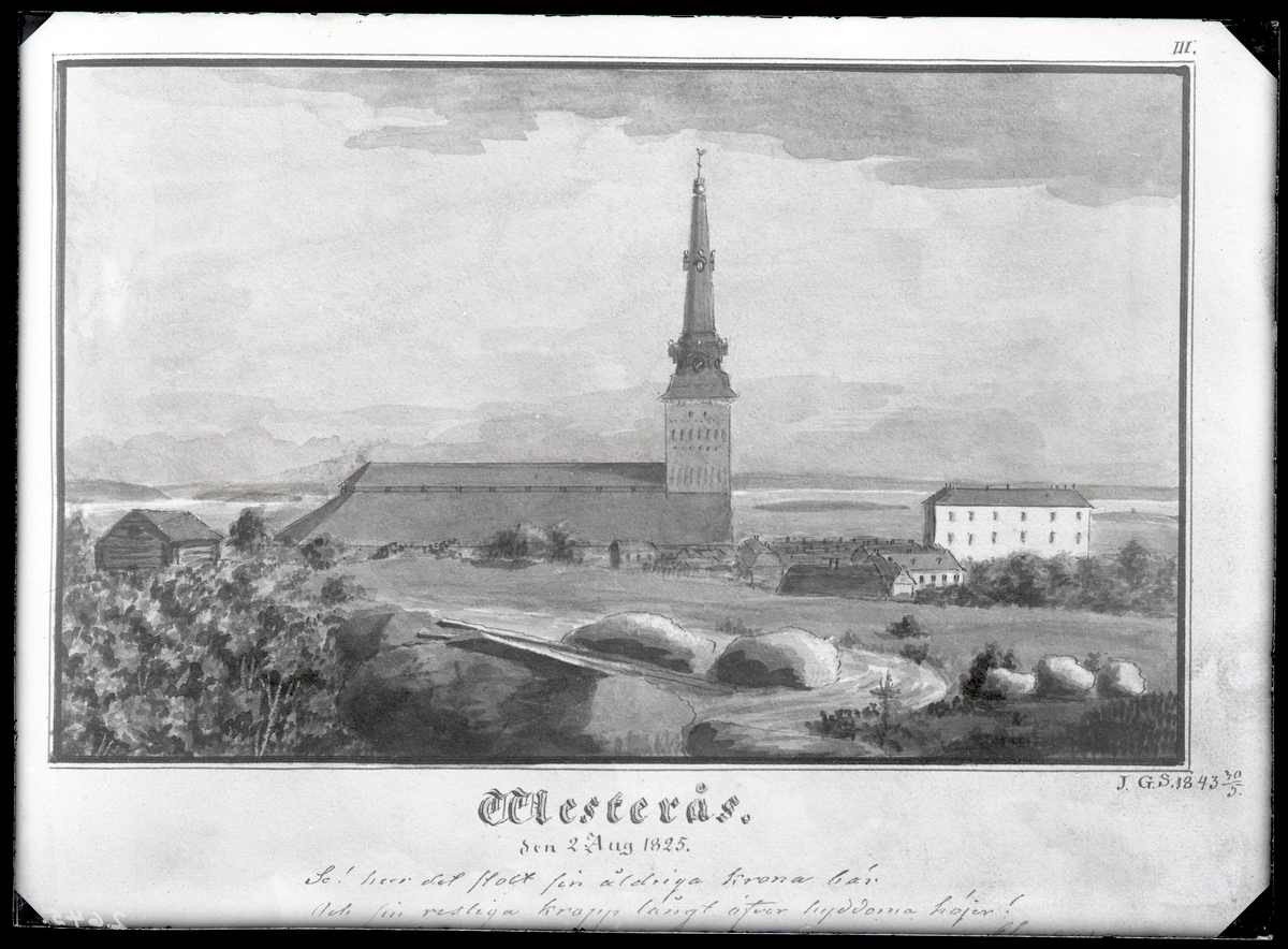Lavering av J. G. Schultz, utsikt från Blåsbo, domkyrkan, Västerås.