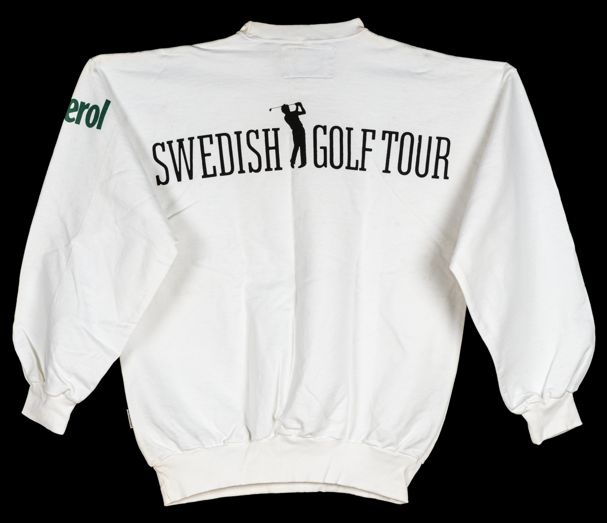 Vit långärmad tröja med tryckt reklambild samt tillhörande text: Swedish Golf Tour.