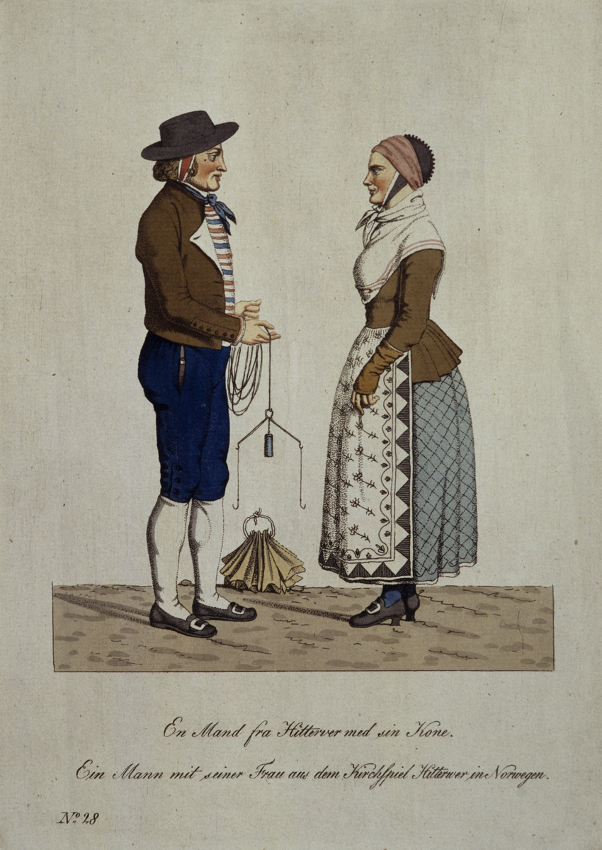 Avfotografert akvarell "En mand fra Hitterver med sin kone", malt ca. 1815
