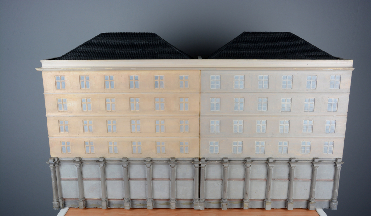 Modeller av 5 bygninger på Torgallmenningen, Bergen.