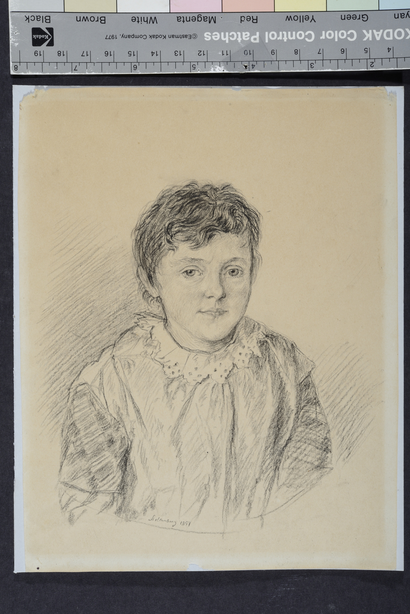 Tegning, barneportrett Sophie Emile "Systa" Stabel (1839-1895), kunstner Mathias Stoltenberg,1857, signert.