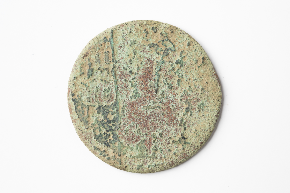 1 öre kopparmynt, oläsligt årtal, 1718-1792.