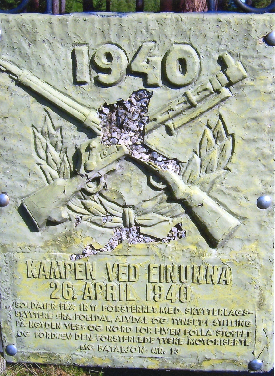 Krigsminne. Kampen ved Einunna 26. april 1940.
