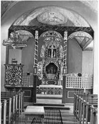 Interiør av Eggedal kirke, antagelig 1960-årene.
