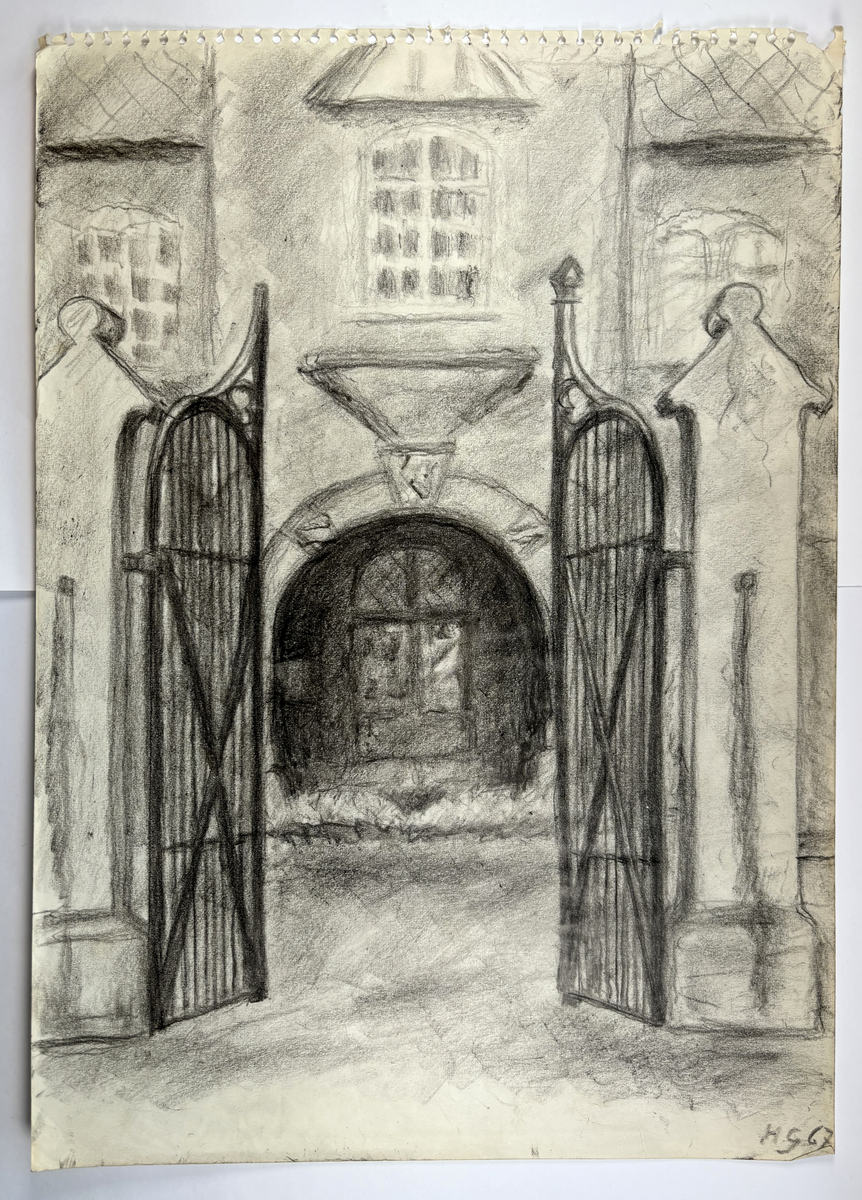 Porten til Gaustad sjukehus [Tegning]