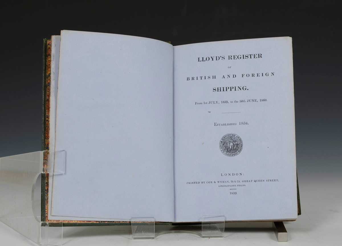 Prot: Lloyds register og British and foreign Shipping....1859....1860 London 1859. Originalbd i heilt skinn.