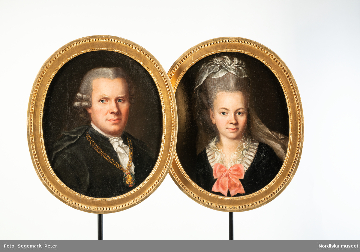 Porträtt föreställande borgmästaren i Stockholm Carl Fredrik Ekerman (1743-1792) och Maria Catharina Ekerman, född Falck (1752-1801). Oljemålningar av Anders Eklund 1779.