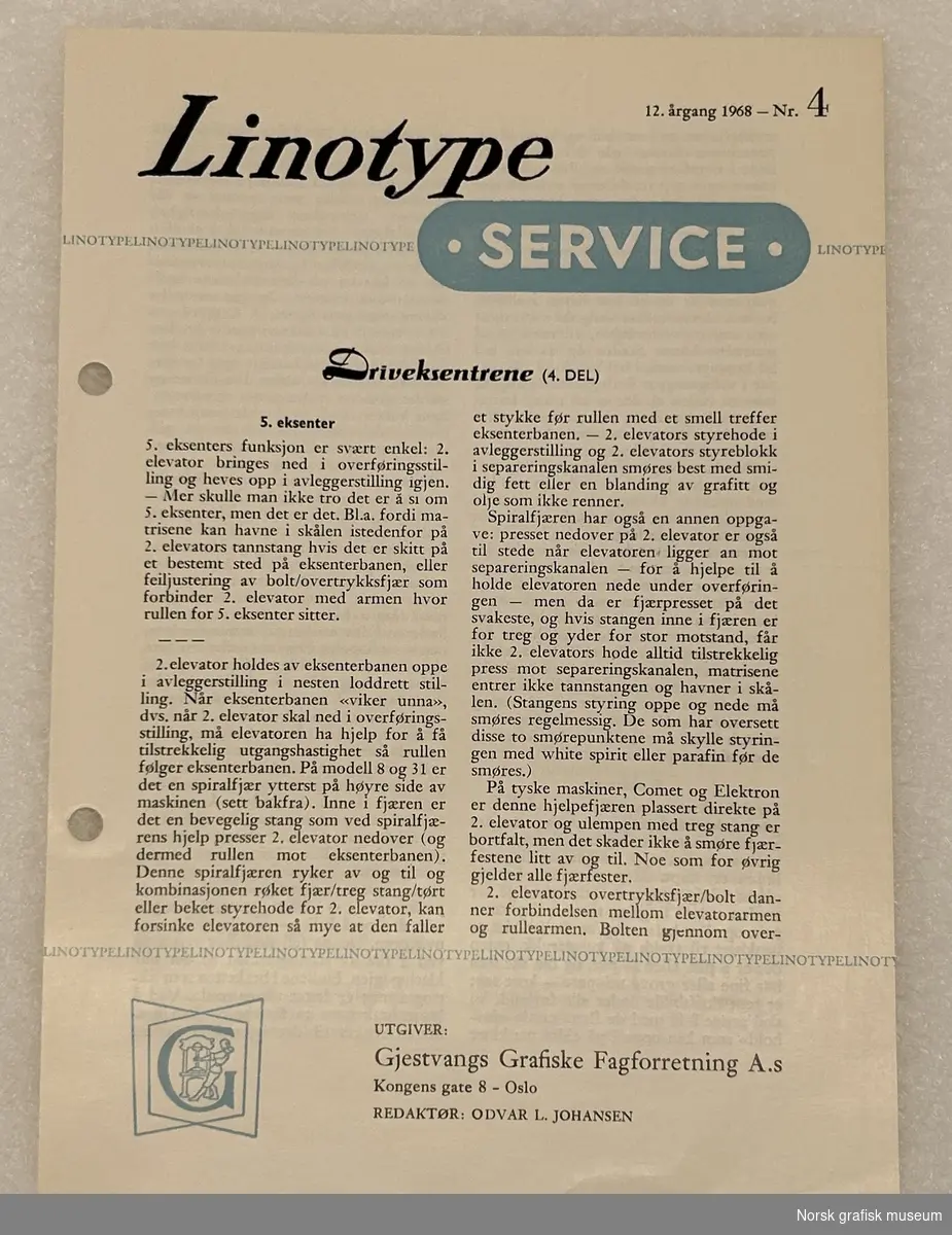 Heftet Linotype-service 12. årgang, 1968, nr. 4