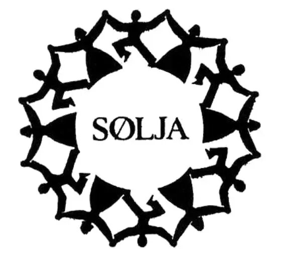 Logoen til Folkedanslaget Sølja består av bokstavene SØLJA inni en sirkel som er formet av dansende menn og kvinner.