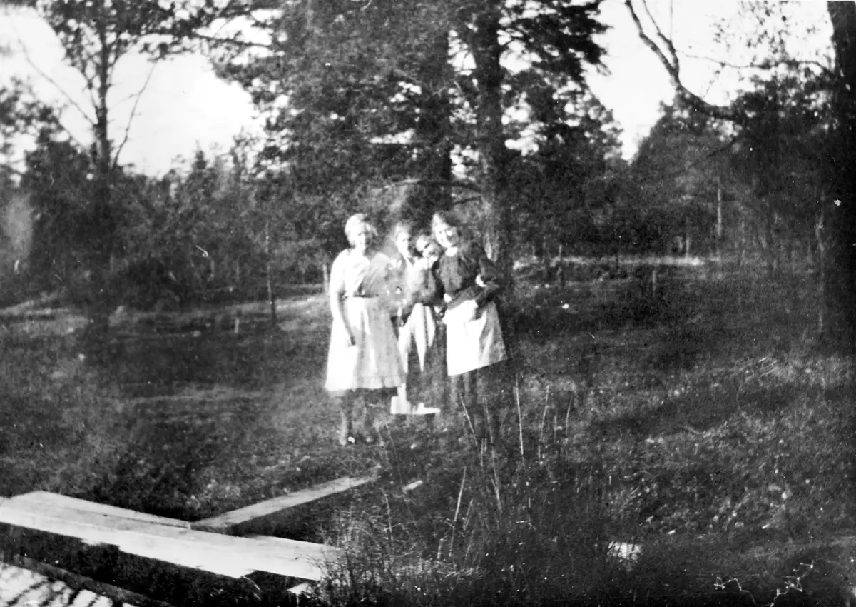 Vid norra sidan av Lisebergsdammen. Anna, Karin, Märta och Rut. ::