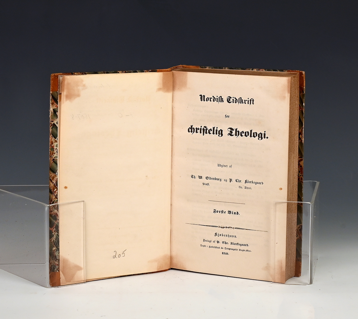 Nordisk tidsskrift for christelig Theologi. Udg. af. Th. W. Oldenburg og P. Chr. Kirckegaard. I-IV. Kbhv. 1840-42 (Innb)