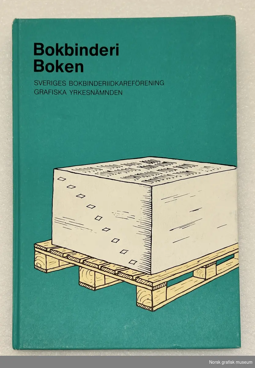 Grønn bok med tittel: Bonderiboken en redogörelse för industriellt bokbinderi till ledning för trycksaksproducenter och i den grafiska utbildningen. Utgitt 1979. Papp omslag.