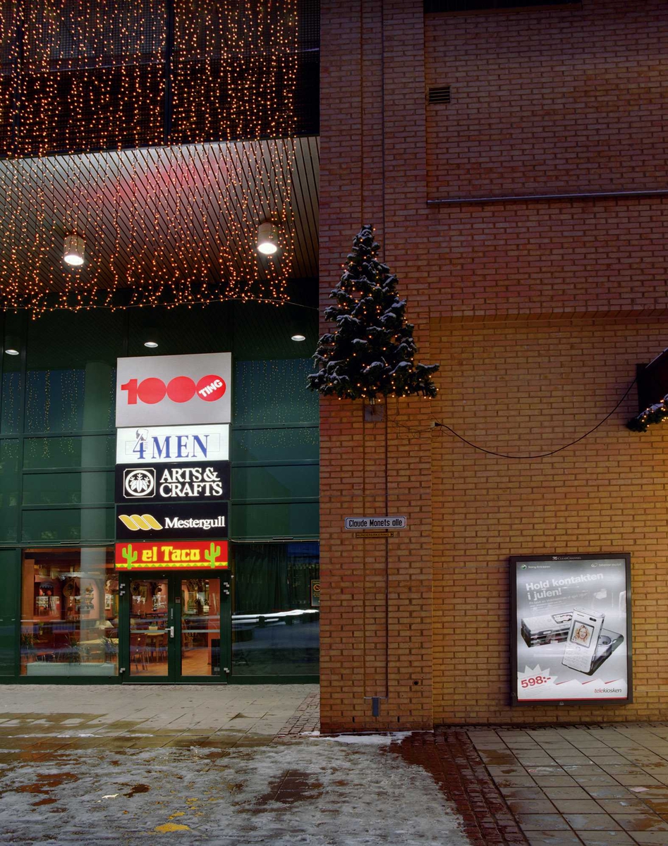 Julebelysning.

Liten juletre opp på vegg med lyslenke ved inngangsparti i Sandvika Storsenter