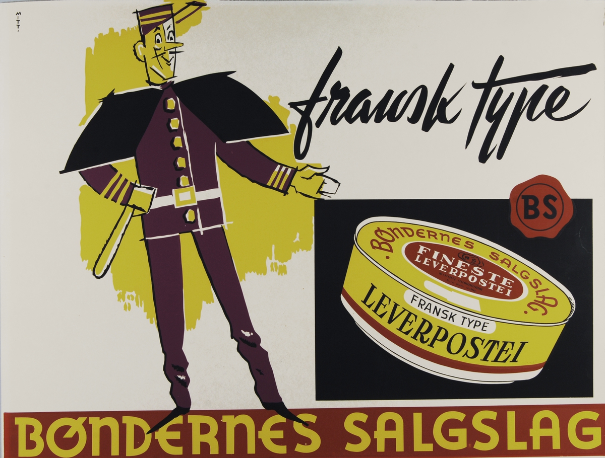 En illustrert franskmann reklamerer for leverpostei av fransk type.