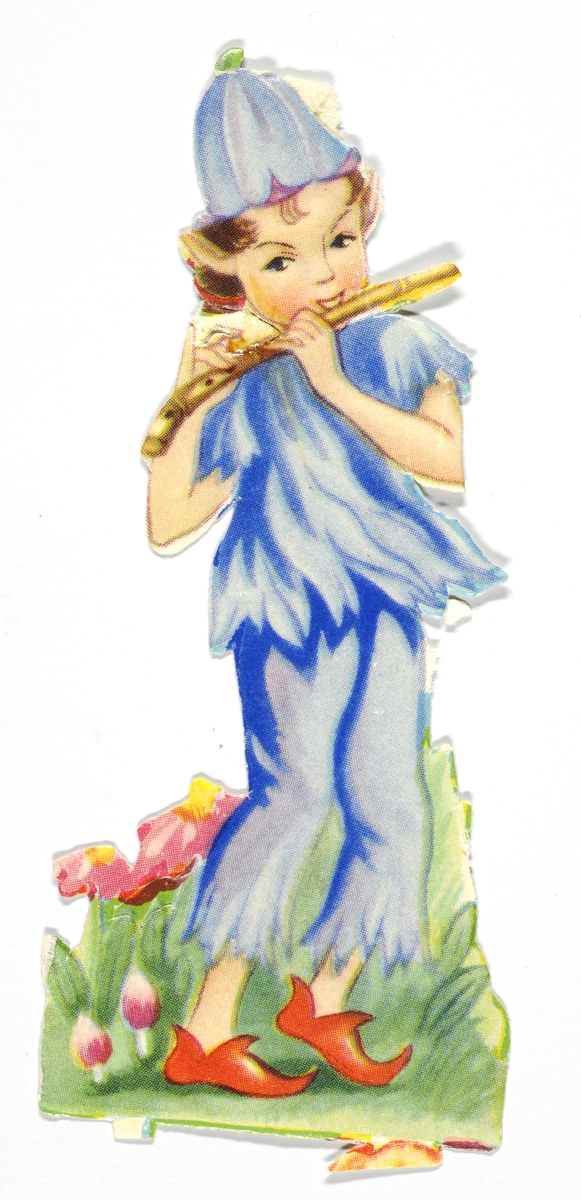 Eventyrfigur som spiller på en fløyte.
