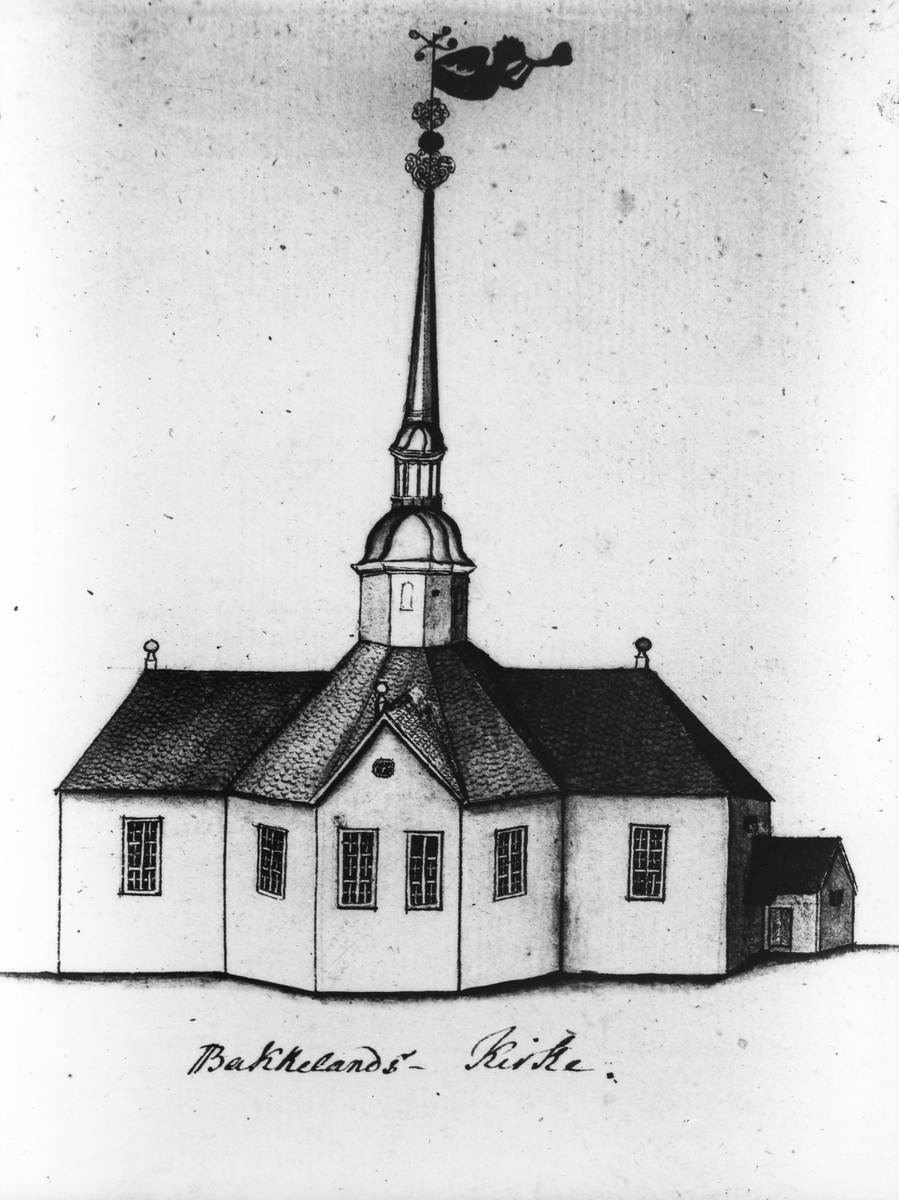 Bakke kirke - kopi av tegning av Gerhard Schøning