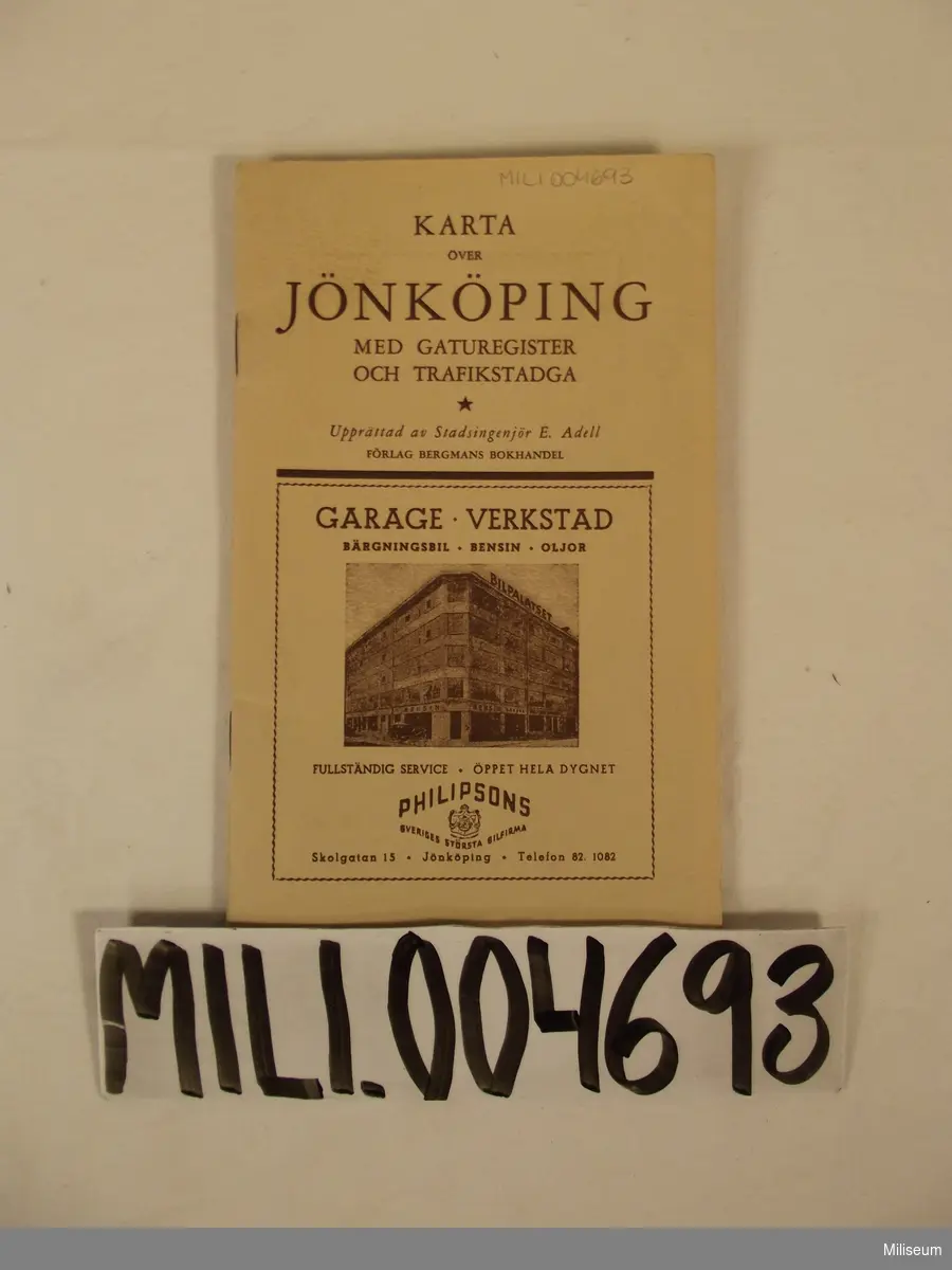 Karta, Jönköping med gaturegister. Skala 1:10000.