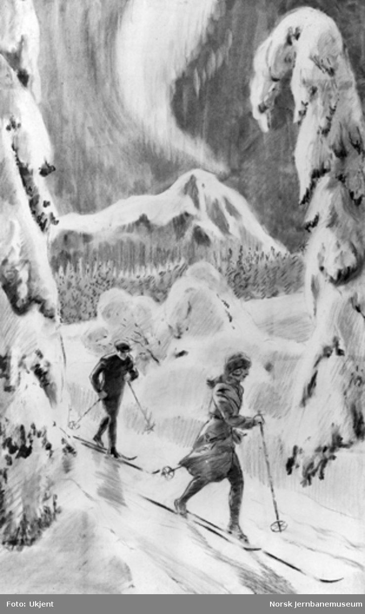 Tegning av to skiløpere