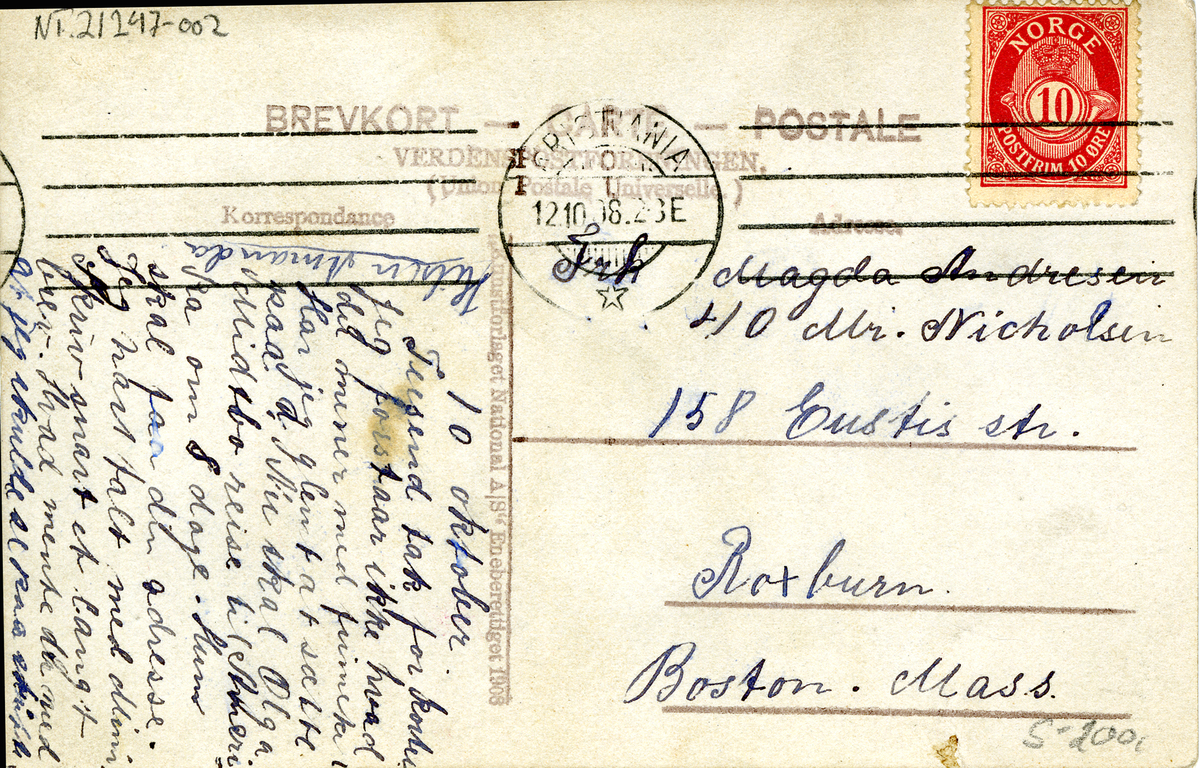 Postkort, Hengsåsen kafe, Bygdø Kongsgård.
Stemplet 12.10.1908