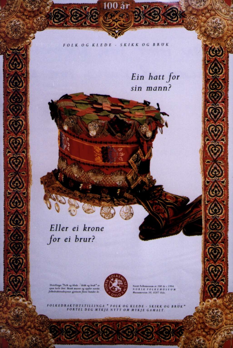 Plakat. Utstillingen "Folk og klede - skikk og bruk" Norsk Folkemuseum