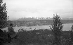 Fritjof Arentz på Fløyfjellet med utsikt mot Tromsøsundet og
