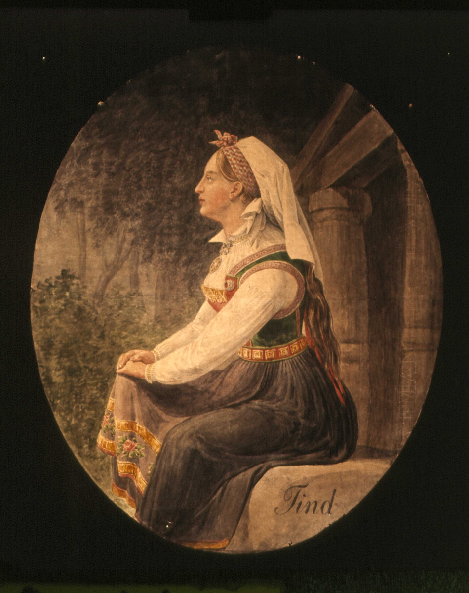 Avfotografering. Kvinne fra Tinn. Akvarell av Johannes Flintoe. 
NF.0605C