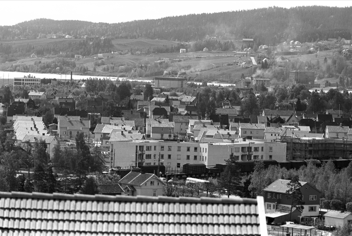 Lillestrøm rådhus, Lillestrøm, Skedsmo, mai 1961, oversiktsbilde bebyggelse.